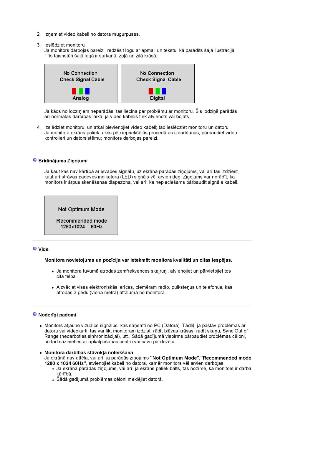 Samsung LS17HJDQHV/EDC, LS19HJDQFV/EDC manual Brīdinājuma Ziņojumi, Noderīgi padomi, Monitora darbības stāvokļa noteikšana 