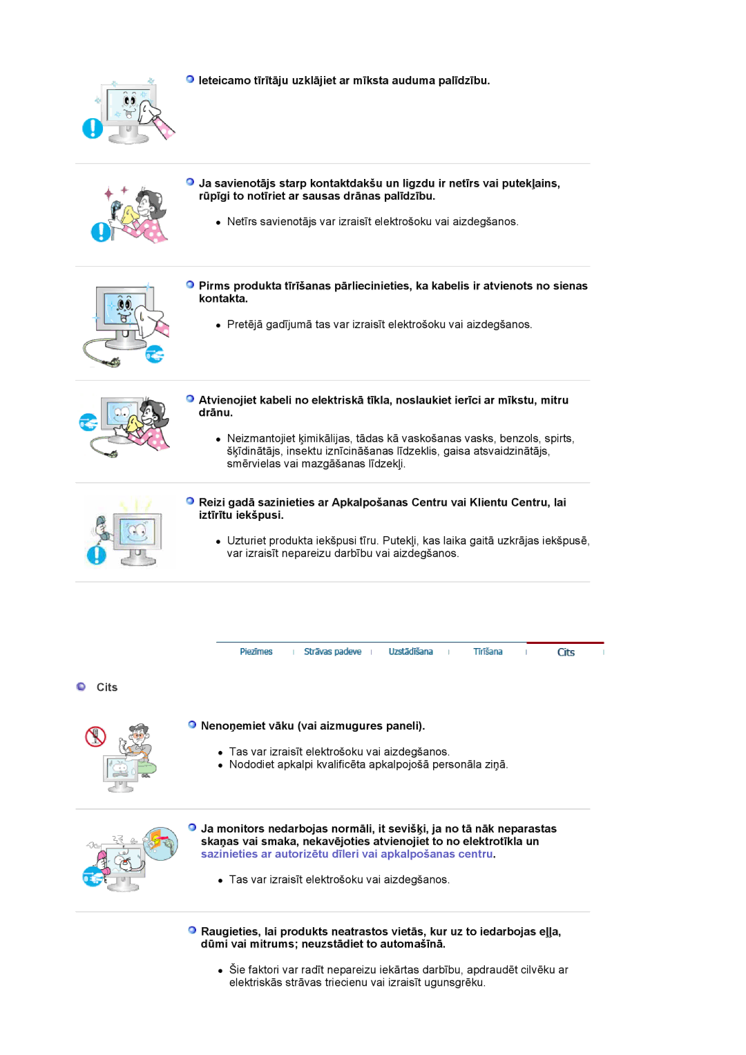 Samsung LS19HJDQHV/EDC, LS19HJDQFV/EDC, LS17HJDQHV/EDC, LS17HJDQFV/EDC manual Cits, Nenoņemiet vāku vai aizmugures paneli 