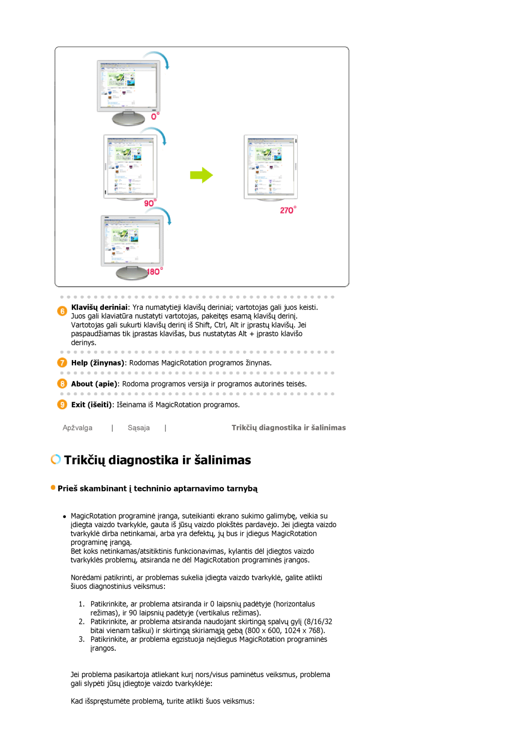 Samsung LS19HJDQFV/EDC manual Trikčių diagnostika ir šalinimas, Prieš skambinant į techninio aptarnavimo tarnybą, Apžvalga 