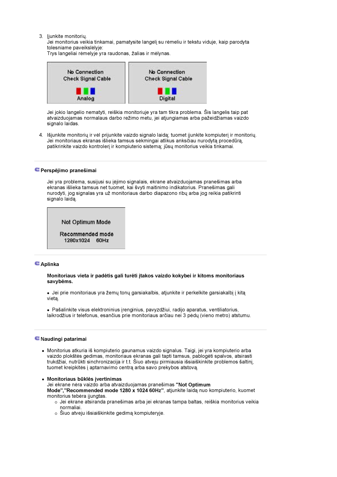 Samsung LS17HJDQHV/EDC manual Perspėjimo pranešimai, Aplinka, Naudingi patarimai, z Monitoriaus būklės įvertinimas 
