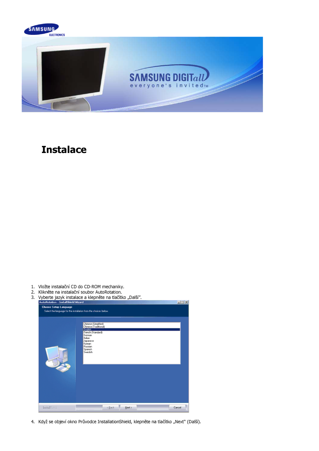 Samsung LS19HJDQHV/EDC, LS19HJDQFV/EDC, LS17HJDQHV/EDC manual Instalace 