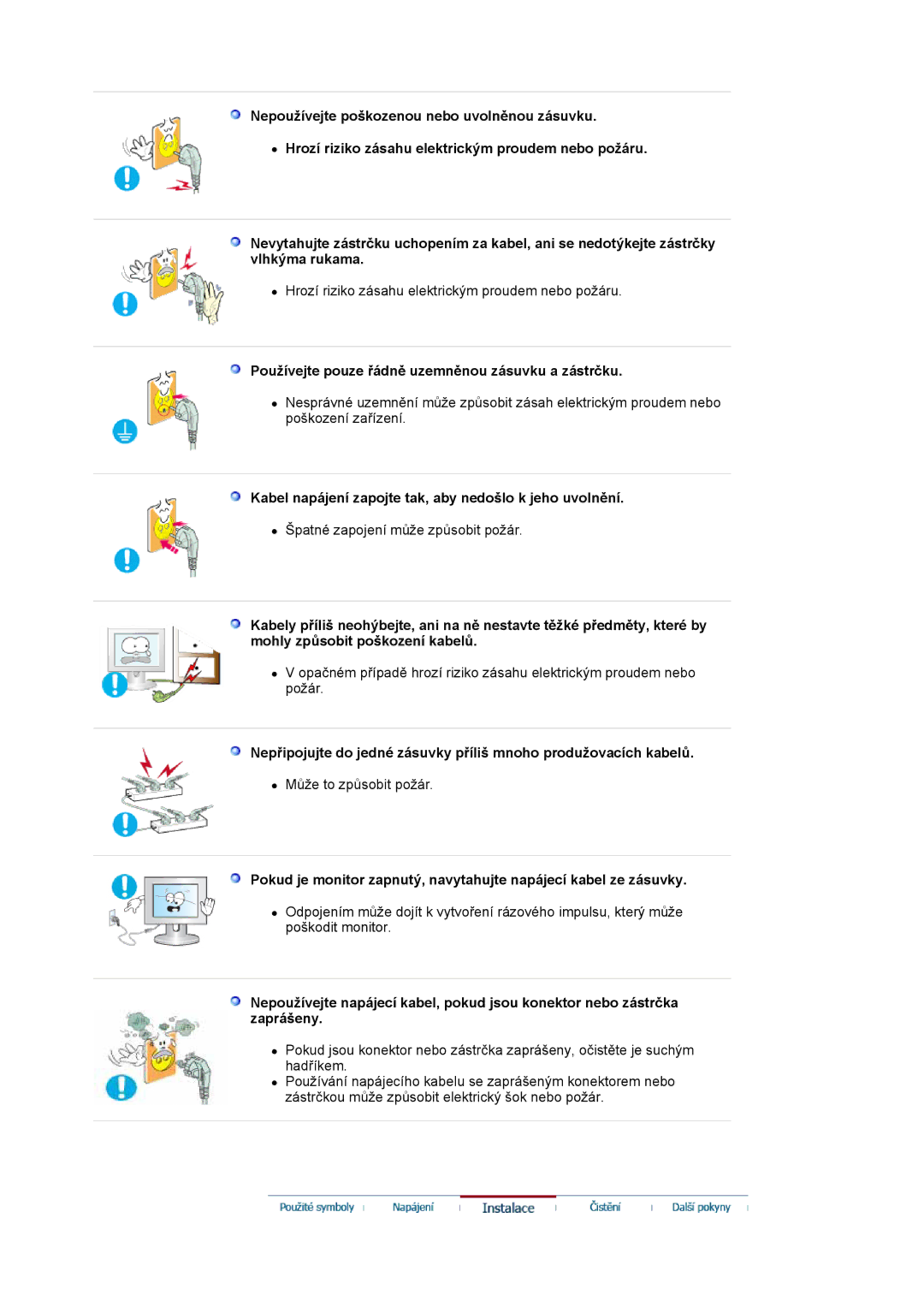 Samsung LS19HJDQFV/EDC, LS17HJDQHV/EDC, LS19HJDQHV/EDC manual Používejte pouze řádně uzemněnou zásuvku a zástrčku 