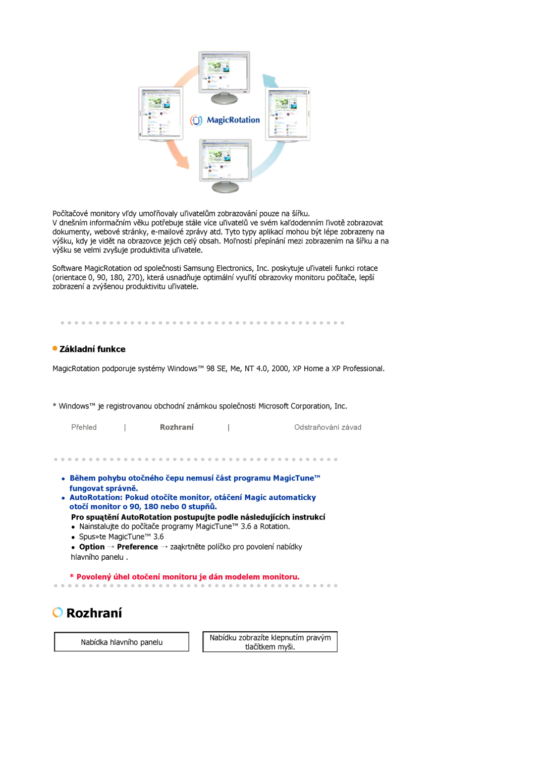 Samsung LS17HJDQHV/EDC, LS19HJDQFV/EDC, LS19HJDQHV/EDC manual Rozhraní 