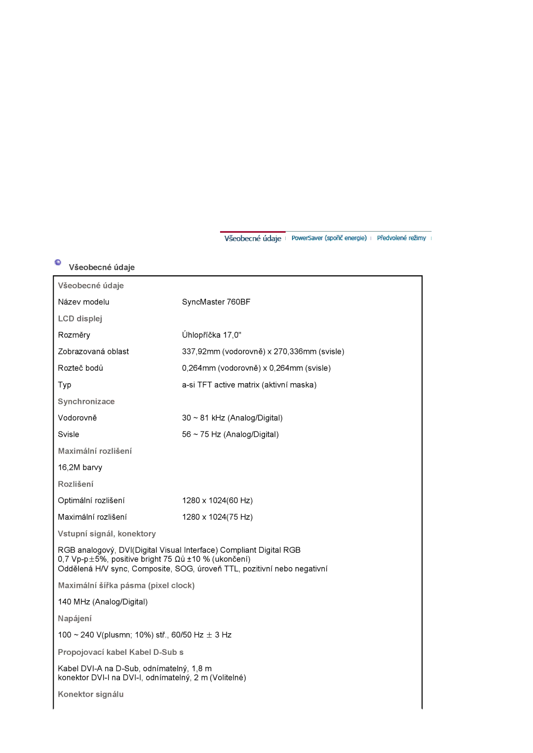 Samsung LS17HJDQHV/EDC, LS19HJDQFV/EDC, LS19HJDQHV/EDC manual Všeobecné údaje, LCD displej 