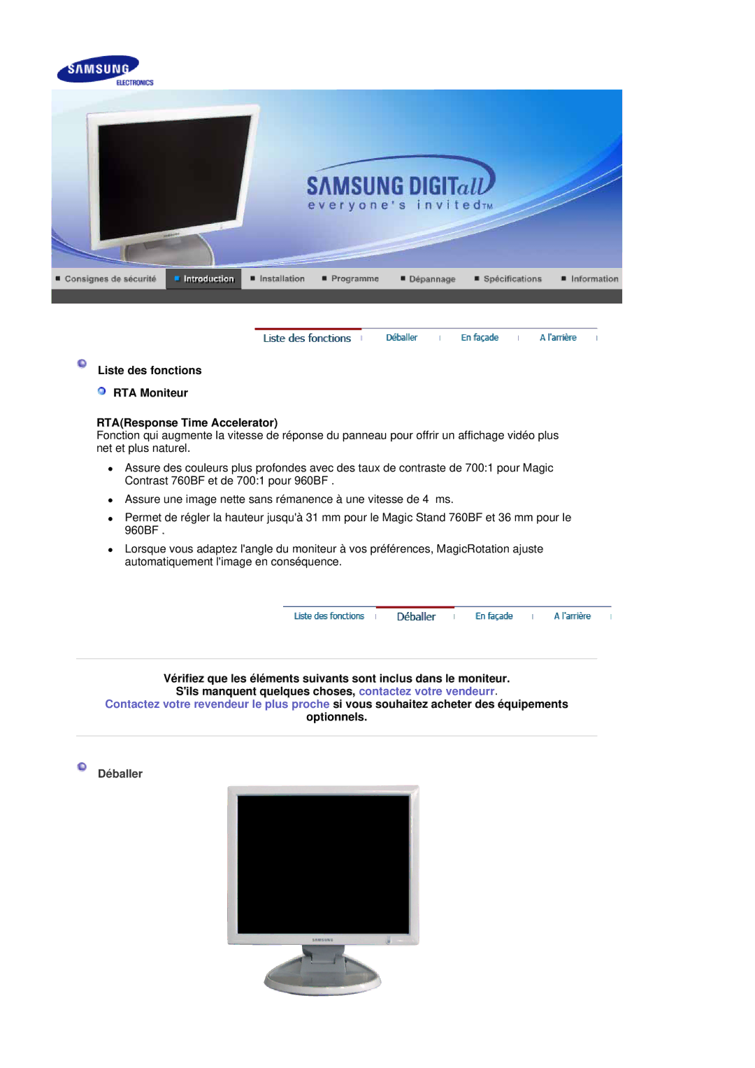 Samsung LS19HJDQH2/EDC, LS19HJDQFV/EDC, LS17HJDQHV/EDC, LS19HJDQHV/EDC, LS17HJDQFV/EDC manual Optionnels, Déballer 