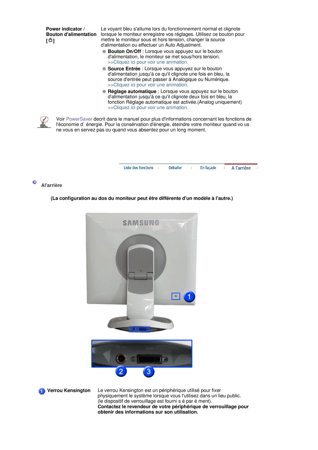 Samsung LS17HJDQHV/EDC, LS19HJDQH2/EDC, LS19HJDQFV/EDC, LS19HJDQHV/EDC, LS17HJDQFV/EDC manual Alarrière 