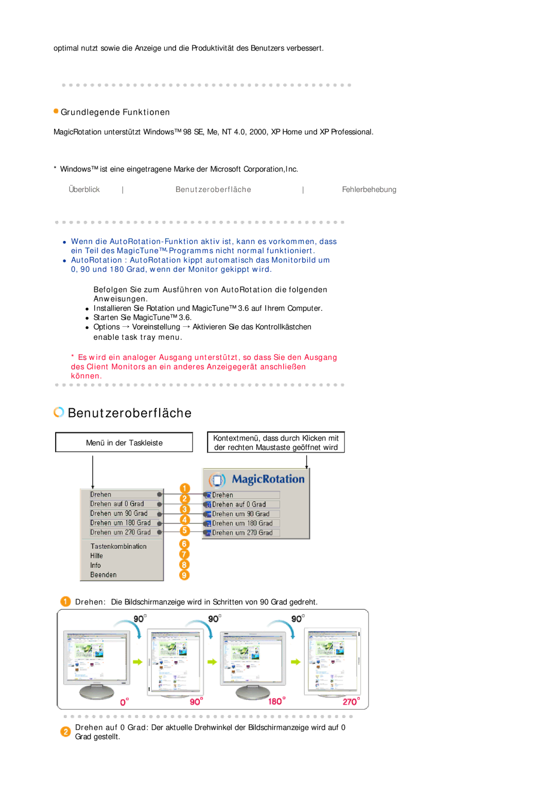 Samsung LS19HJDQH2/EDC, LS19HJDQHV/EDC manual Benutzeroberfläche, Grundlegende Funktionen 