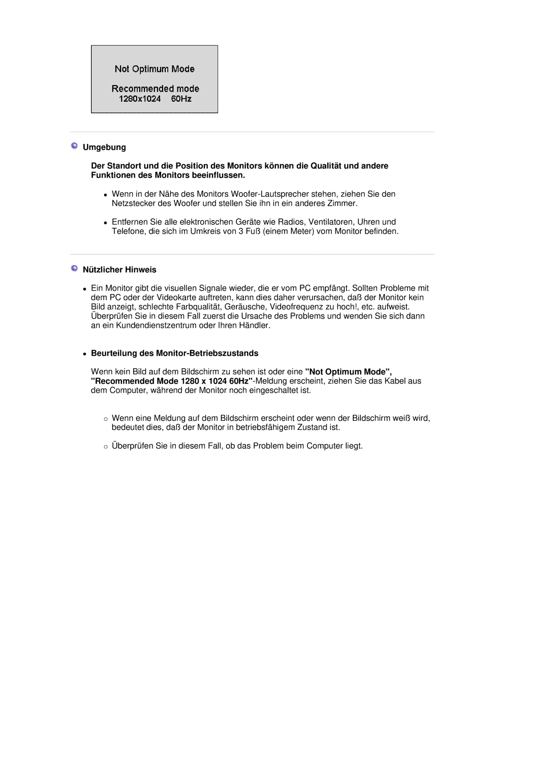 Samsung LS19HJDQH2/EDC, LS19HJDQHV/EDC manual Nützlicher Hinweis, Beurteilung des Monitor-Betriebszustands 