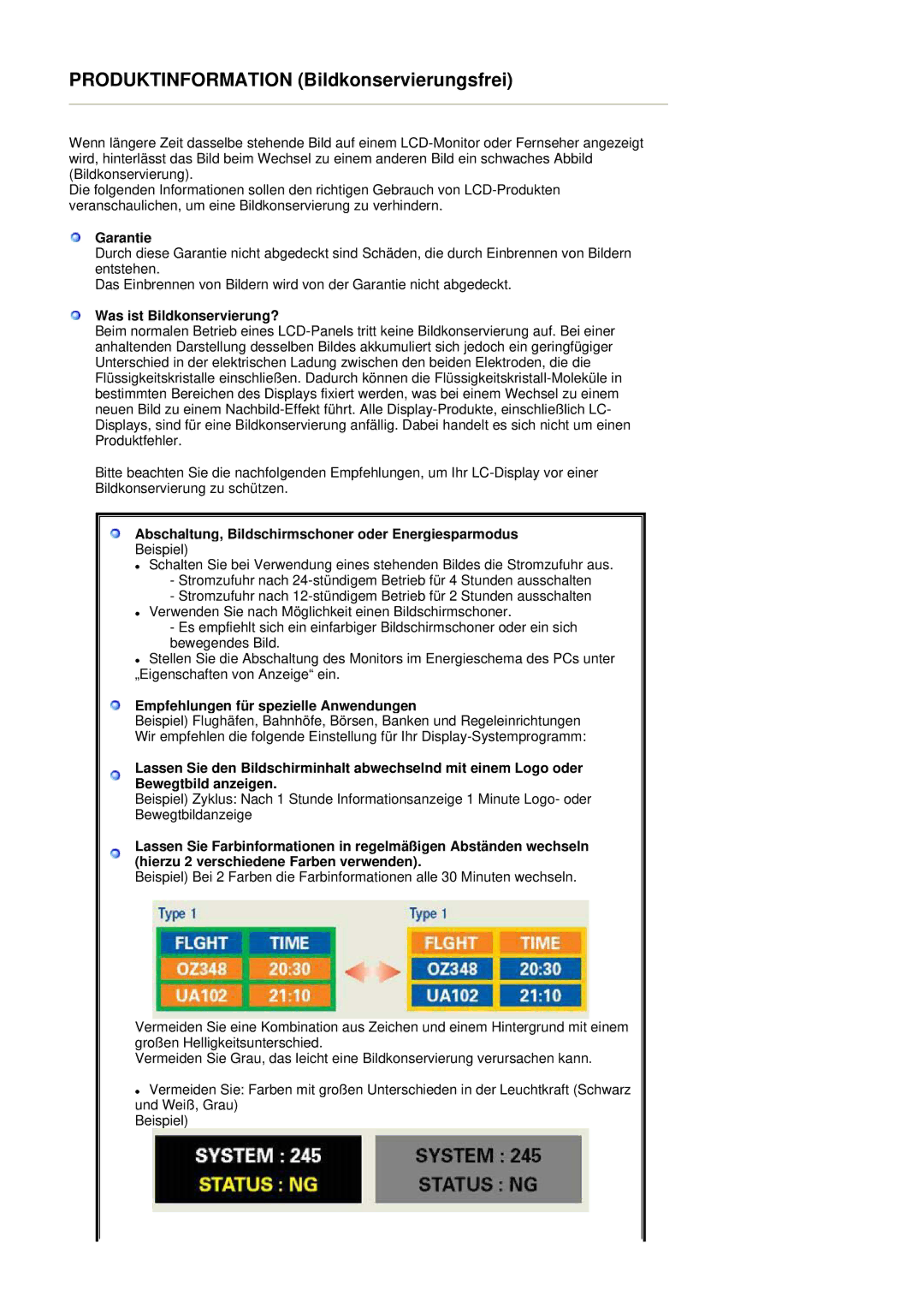 Samsung LS19HJDQH2/EDC manual Garantie, Was ist Bildkonservierung?, Abschaltung, Bildschirmschoner oder Energiesparmodus 