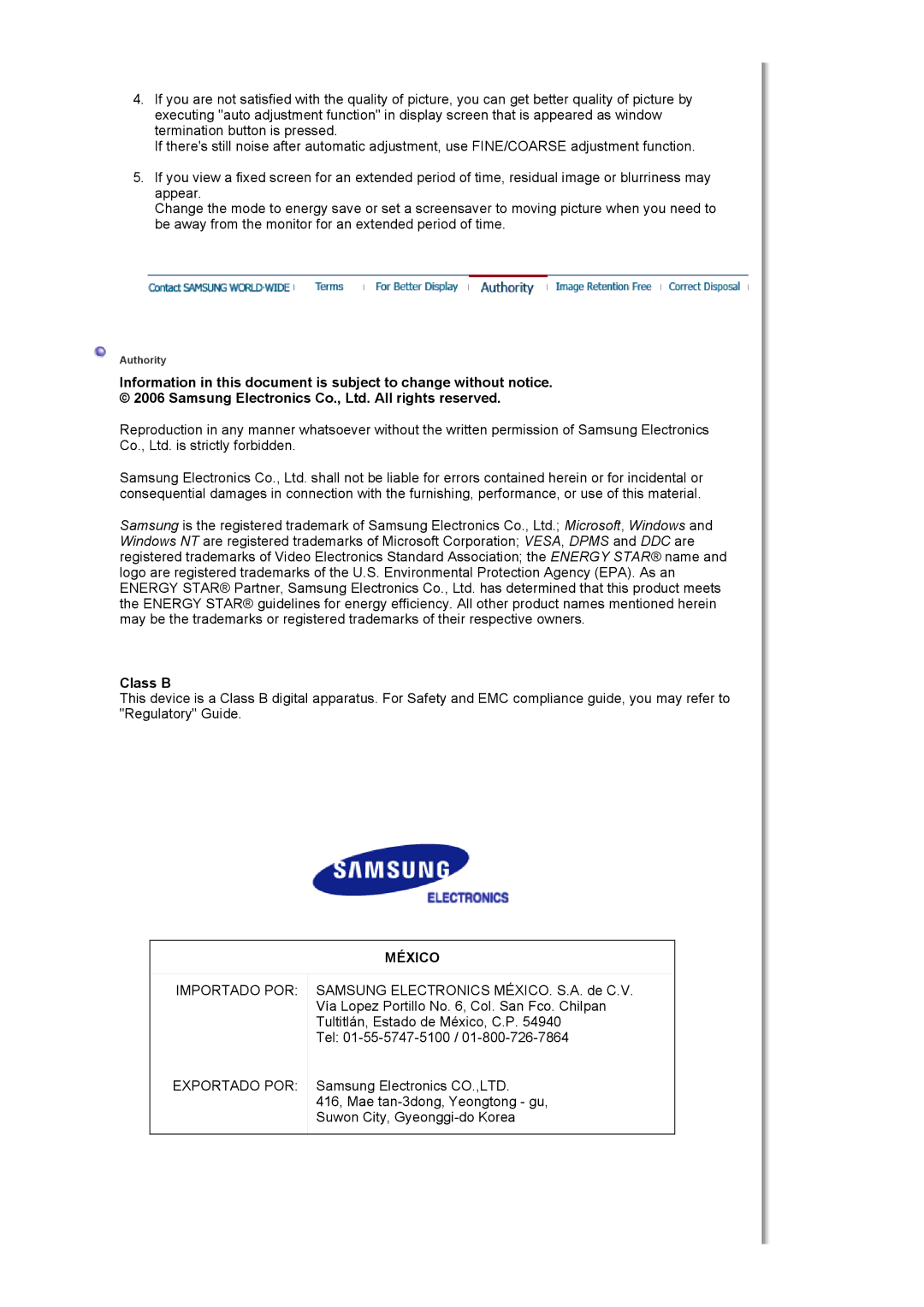 Samsung LS19HJDQFK/EDC, LS19HJDQHK/EDC manual Class B, México 