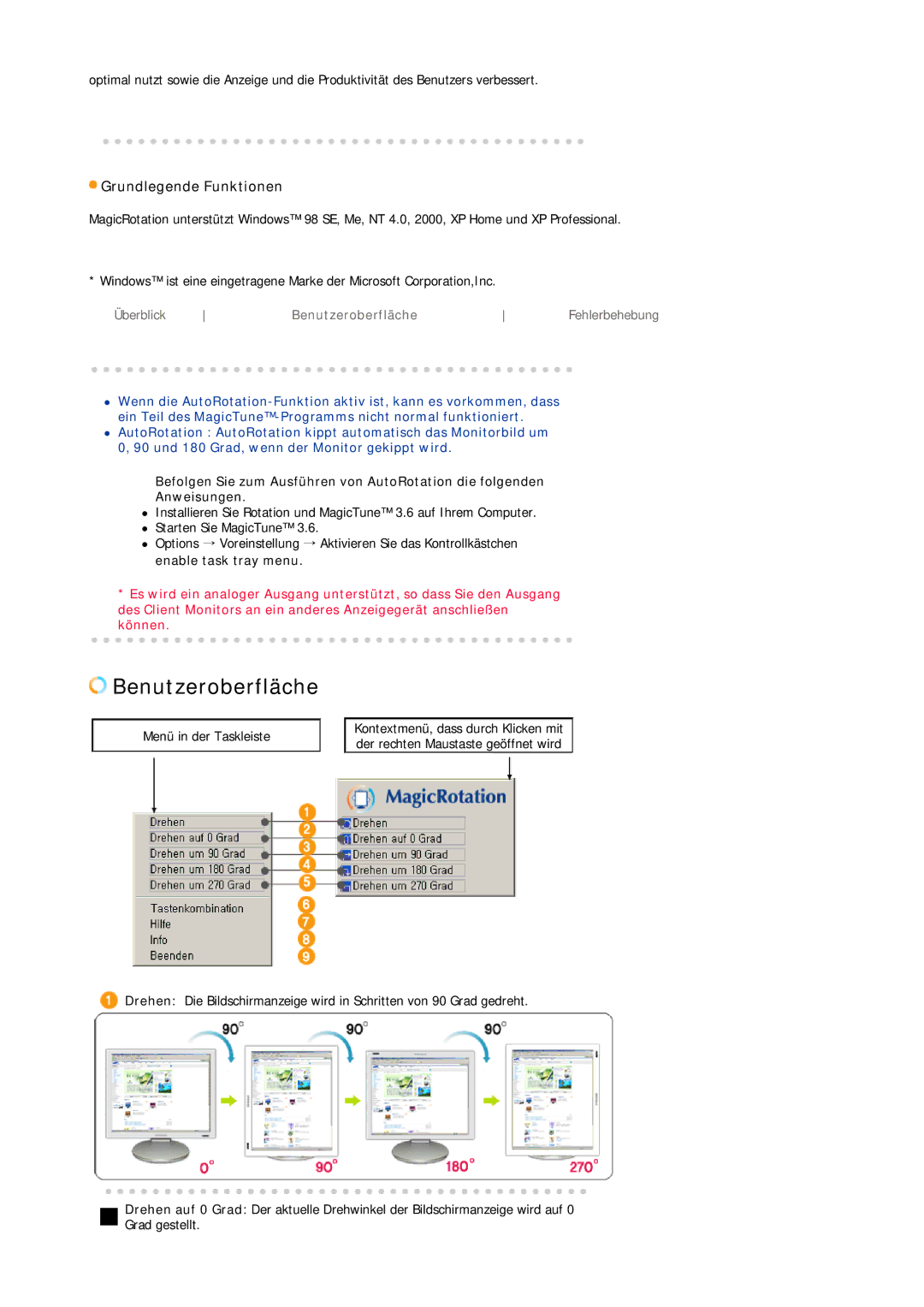 Samsung LS19HJDQHK/EDC, LS19HJDQFK/EDC manual Benutzeroberfläche, Grundlegende Funktionen 