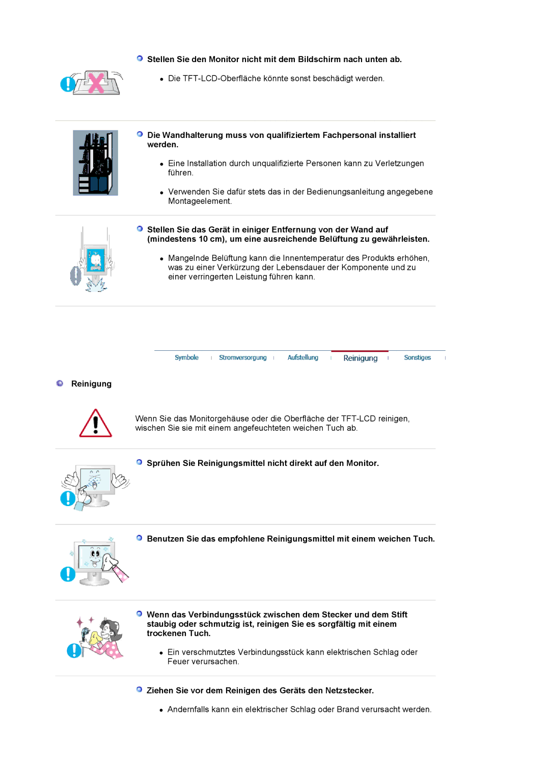 Samsung LS19HJDQFK/EDC, LS19HJDQHK/EDC manual Reinigung, Ziehen Sie vor dem Reinigen des Geräts den Netzstecker 