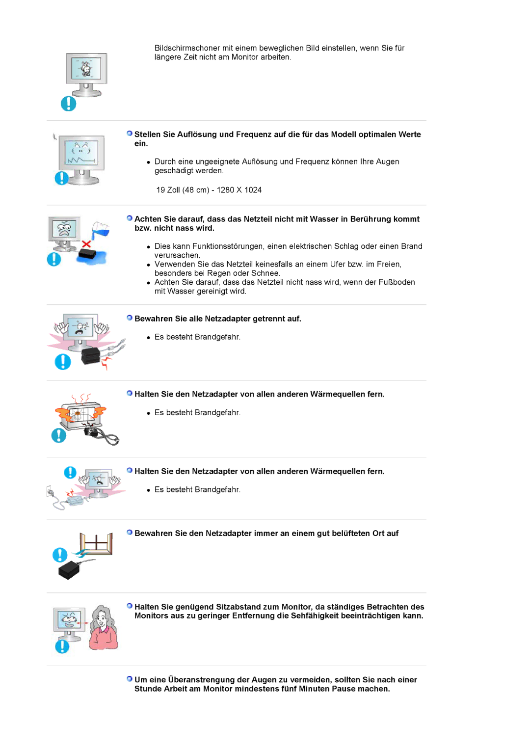 Samsung LS19HJDQHK/EDC, LS19HJDQFK/EDC manual Bewahren Sie alle Netzadapter getrennt auf 