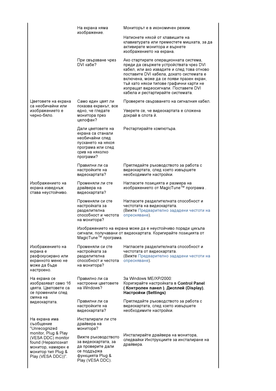 Samsung LS19HJDQHK/EDC, LS19HJDQFK/EDC manual Контролен панел , Дисплей Display, Настройки Settings 