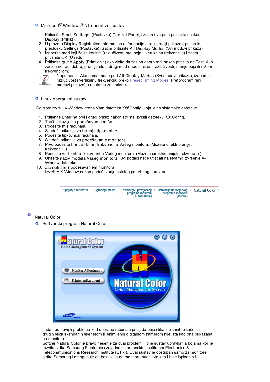 Samsung LS19HJDQFK/EDC, LS19HJDQHK/EDC manual Microsoft Windows NT operativni sustav, Linux operativni sustav 