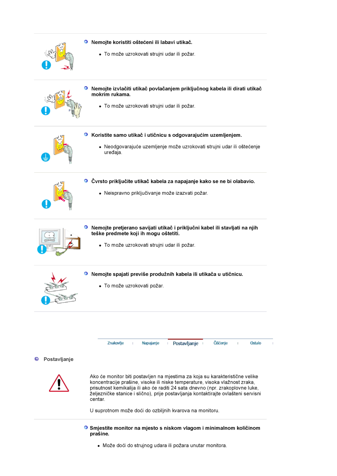 Samsung LS19HJDQFK/EDC, LS19HJDQHK/EDC manual Nemojte koristiti oštećeni ili labavi utikač, Postavljanje 