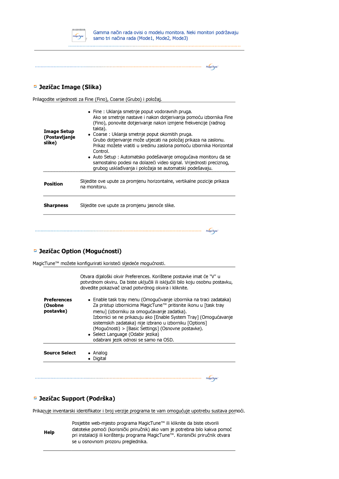 Samsung LS19HJDQHK/EDC manual Image Setup Postavljanje slike, Position, Preferences, Osobne, Postavke, Source Select, Help 