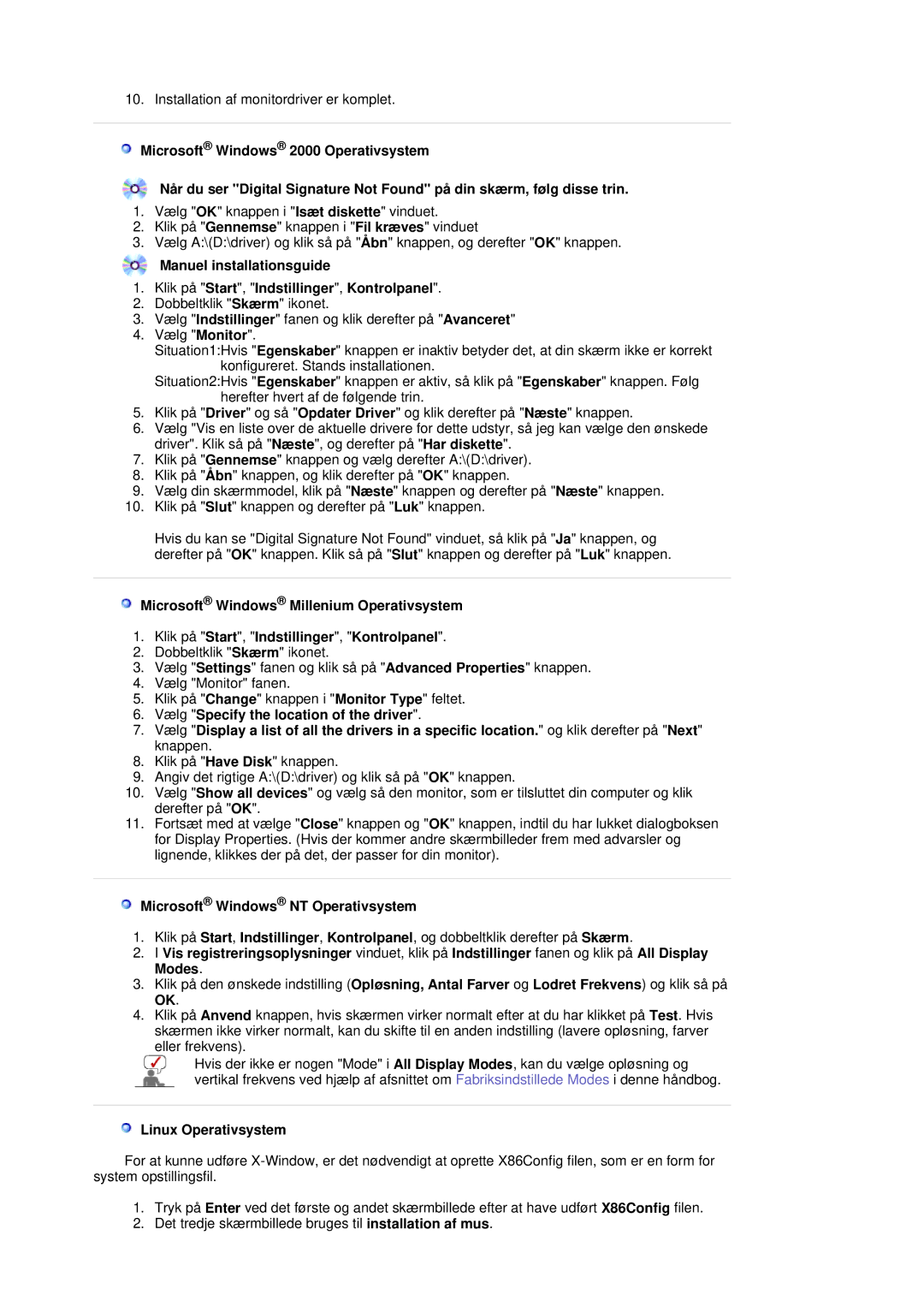 Samsung LS19HJDQHV/EDC manual Microsoft Windows NT Operativsystem, Linux Operativsystem 