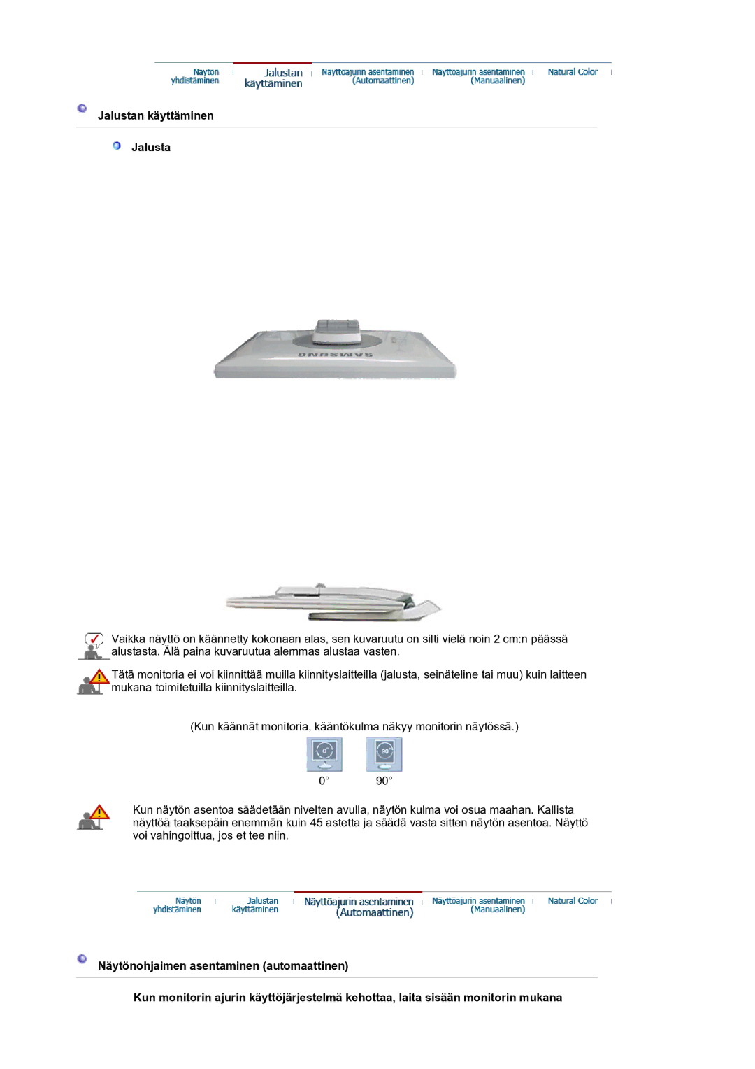 Samsung LS19HJDQHV/EDC manual Jalustan käyttäminen 