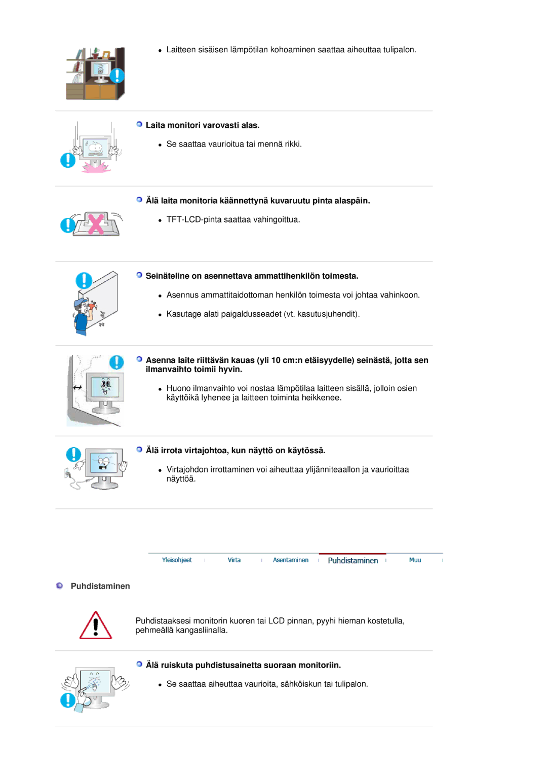 Samsung LS19HJDQHV/EDC manual Laita monitori varovasti alas, Älä laita monitoria käännettynä kuvaruutu pinta alaspäin 