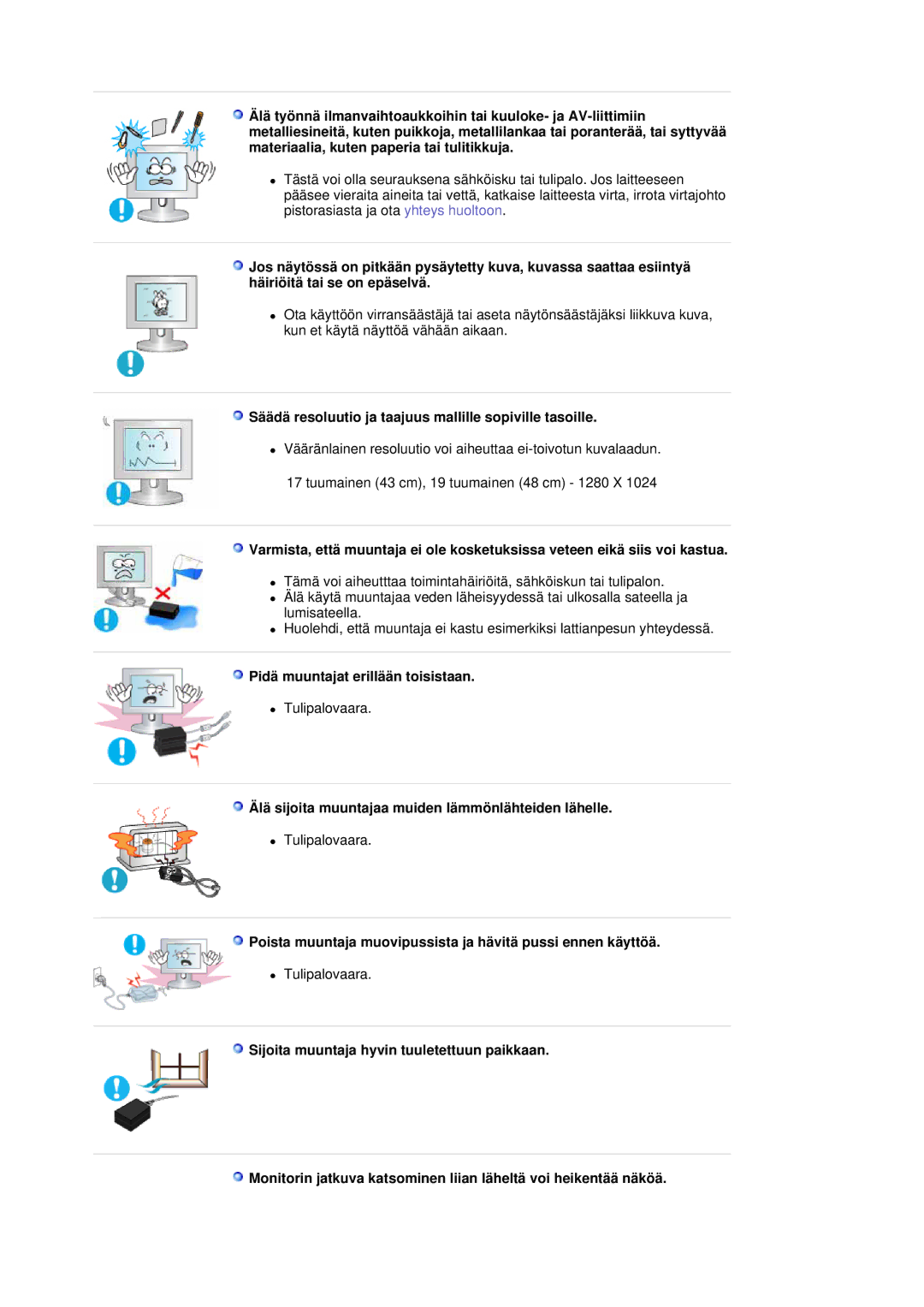 Samsung LS19HJDQHV/EDC manual Säädä resoluutio ja taajuus mallille sopiville tasoille, Pidä muuntajat erillään toisistaan 