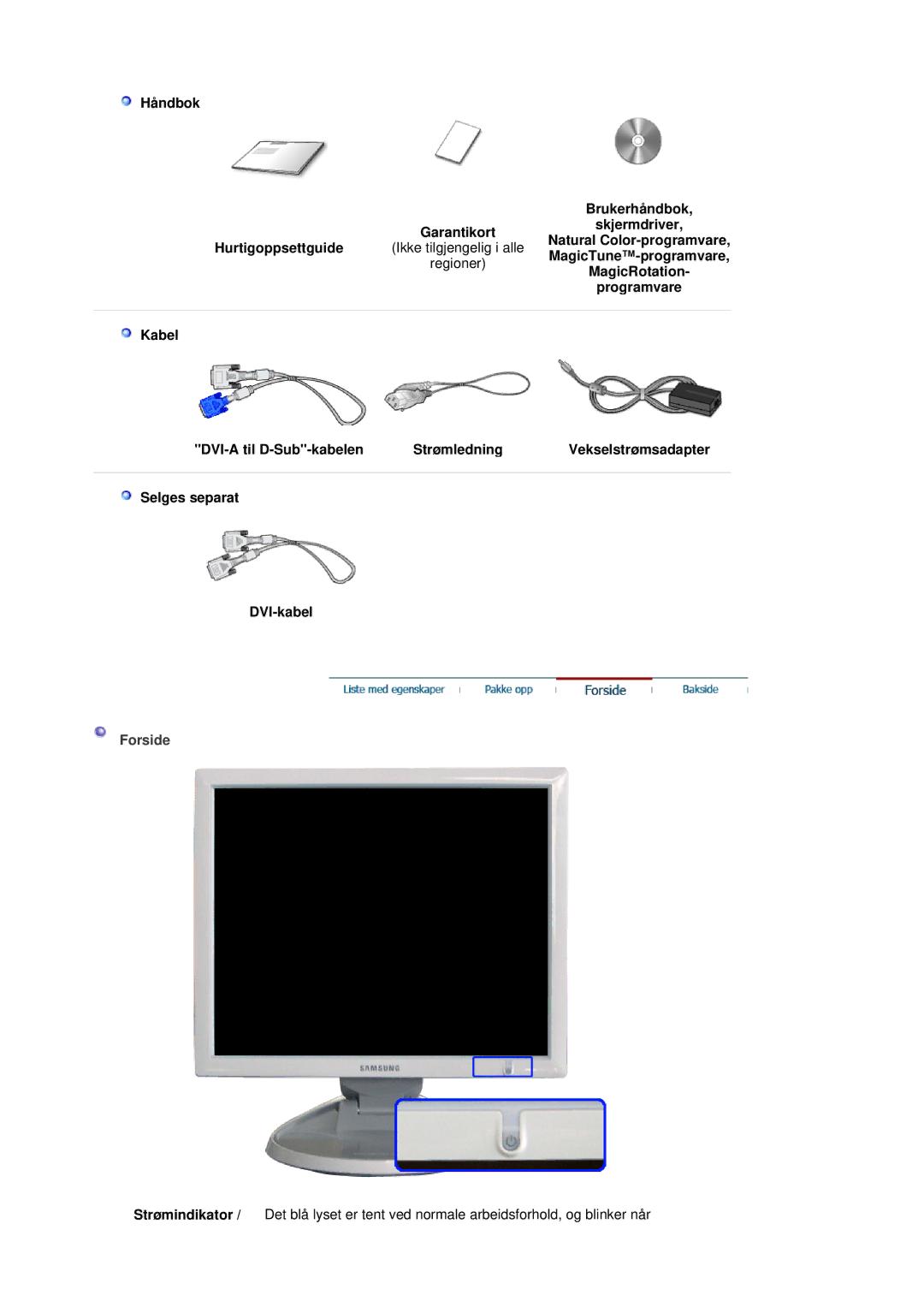 Samsung LS19HJDQHV/EDC manual Håndbok Brukerhåndbok Garantikortskjermdriver, Selges separat DVI-kabel 