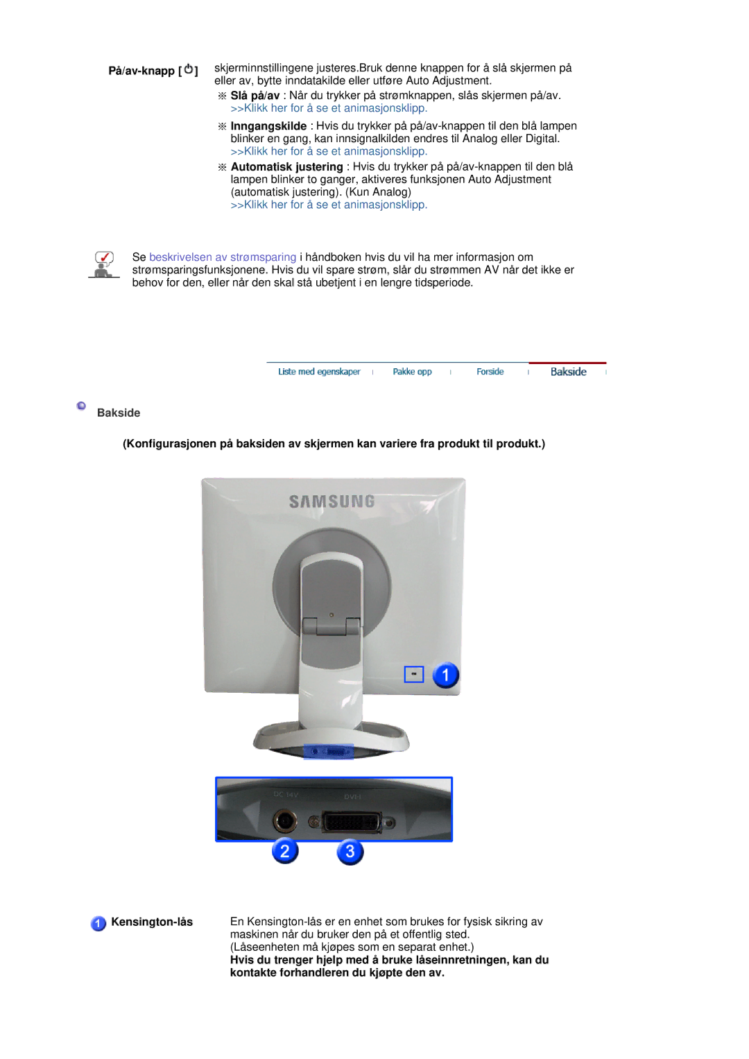 Samsung LS19HJDQHV/EDC manual På/av-knapp, Eller av, bytte inndatakilde eller utføre Auto Adjustment 