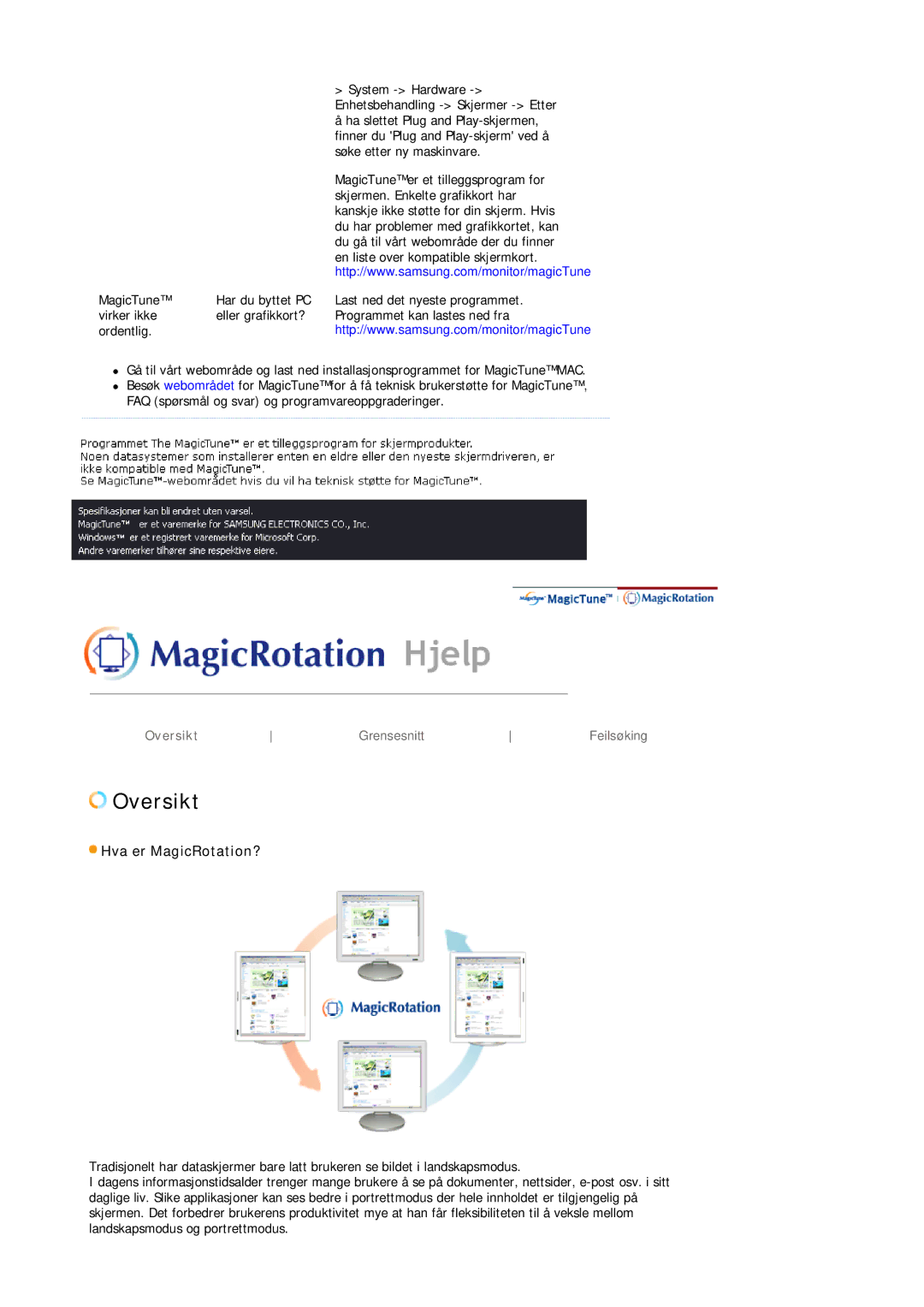 Samsung LS19HJDQHV/EDC manual Hva er MagicRotation? 