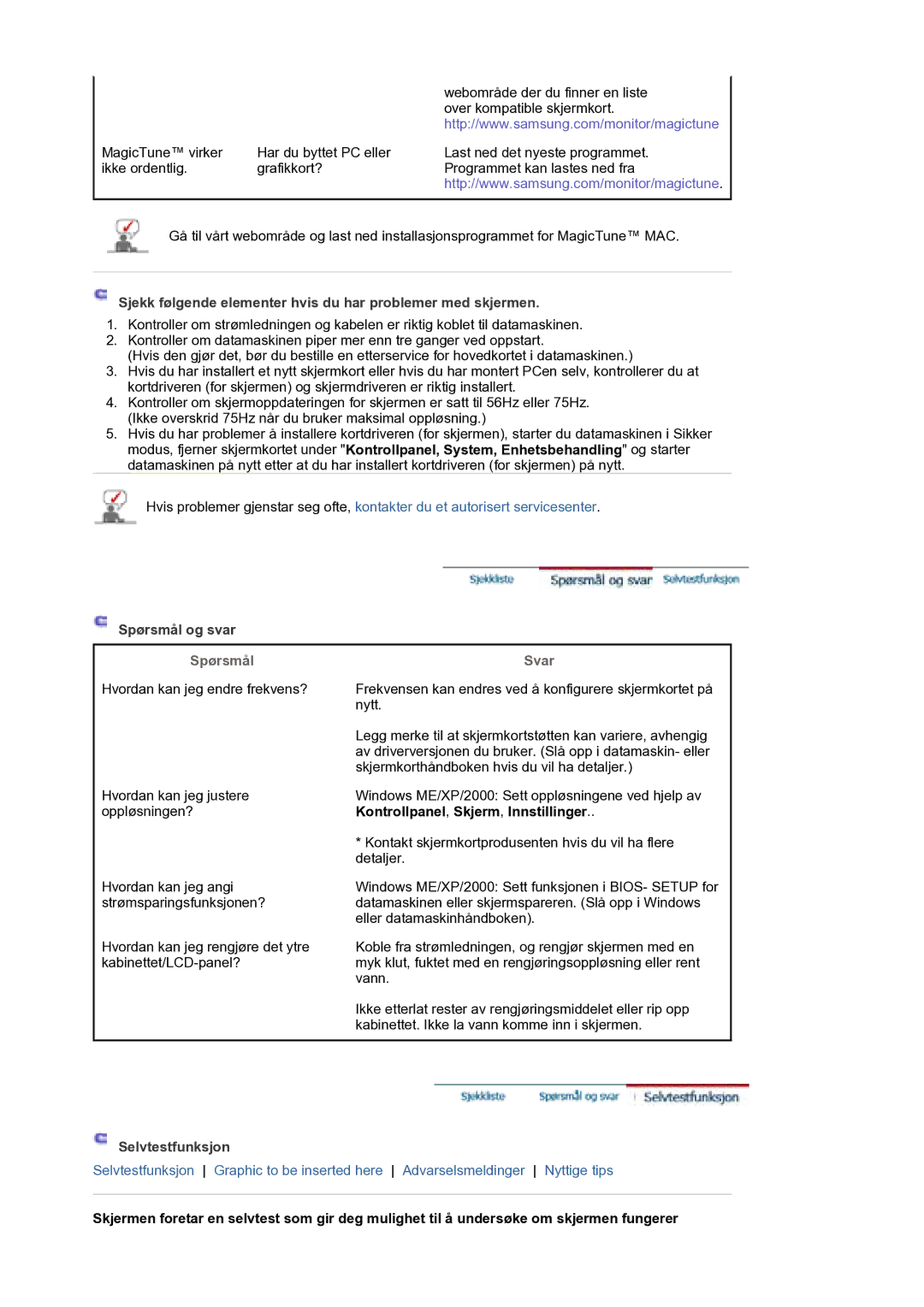 Samsung LS19HJDQHV/EDC manual Spørsmål 