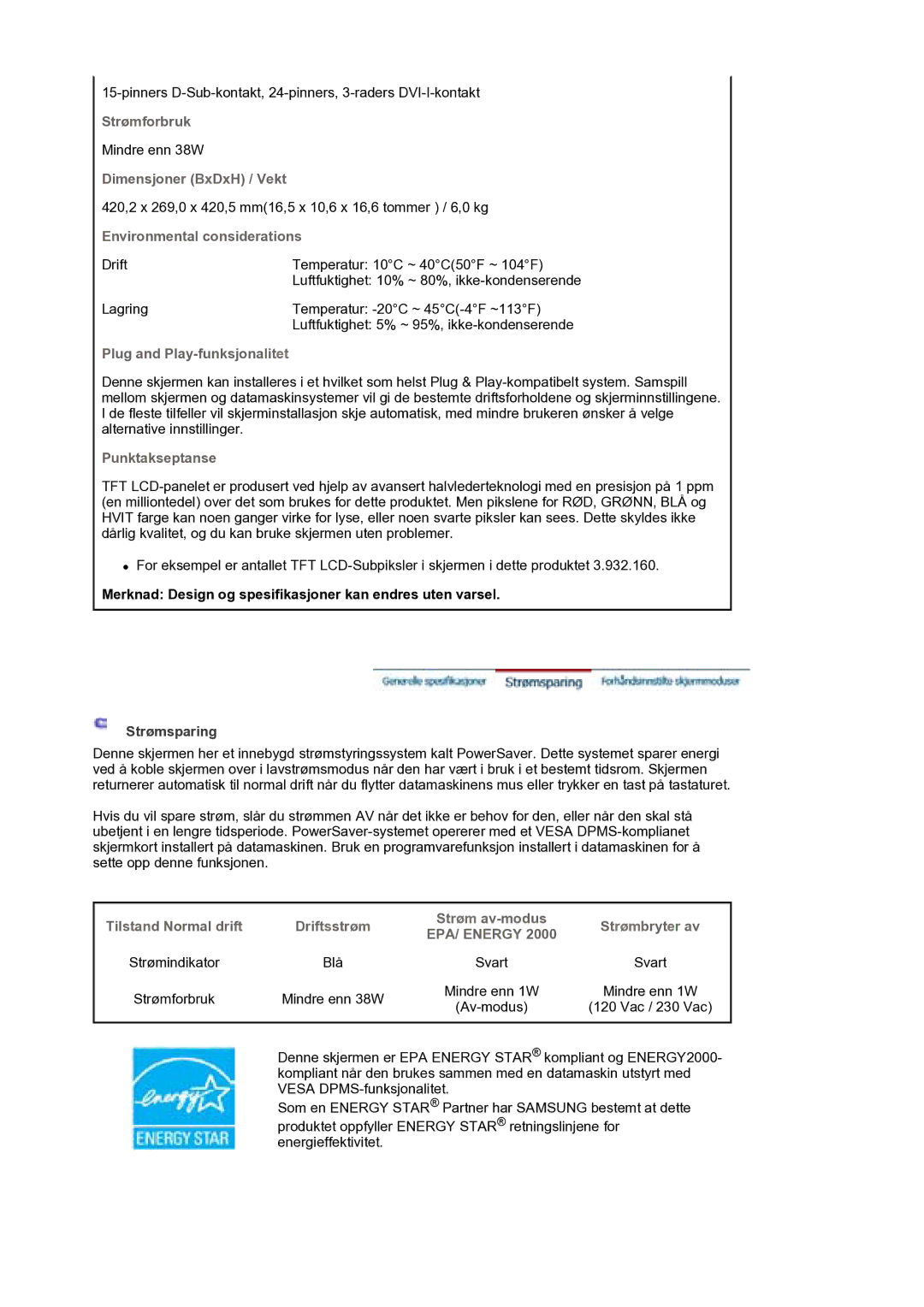 Samsung LS19HJDQHV/EDC manual Punktakseptanse 