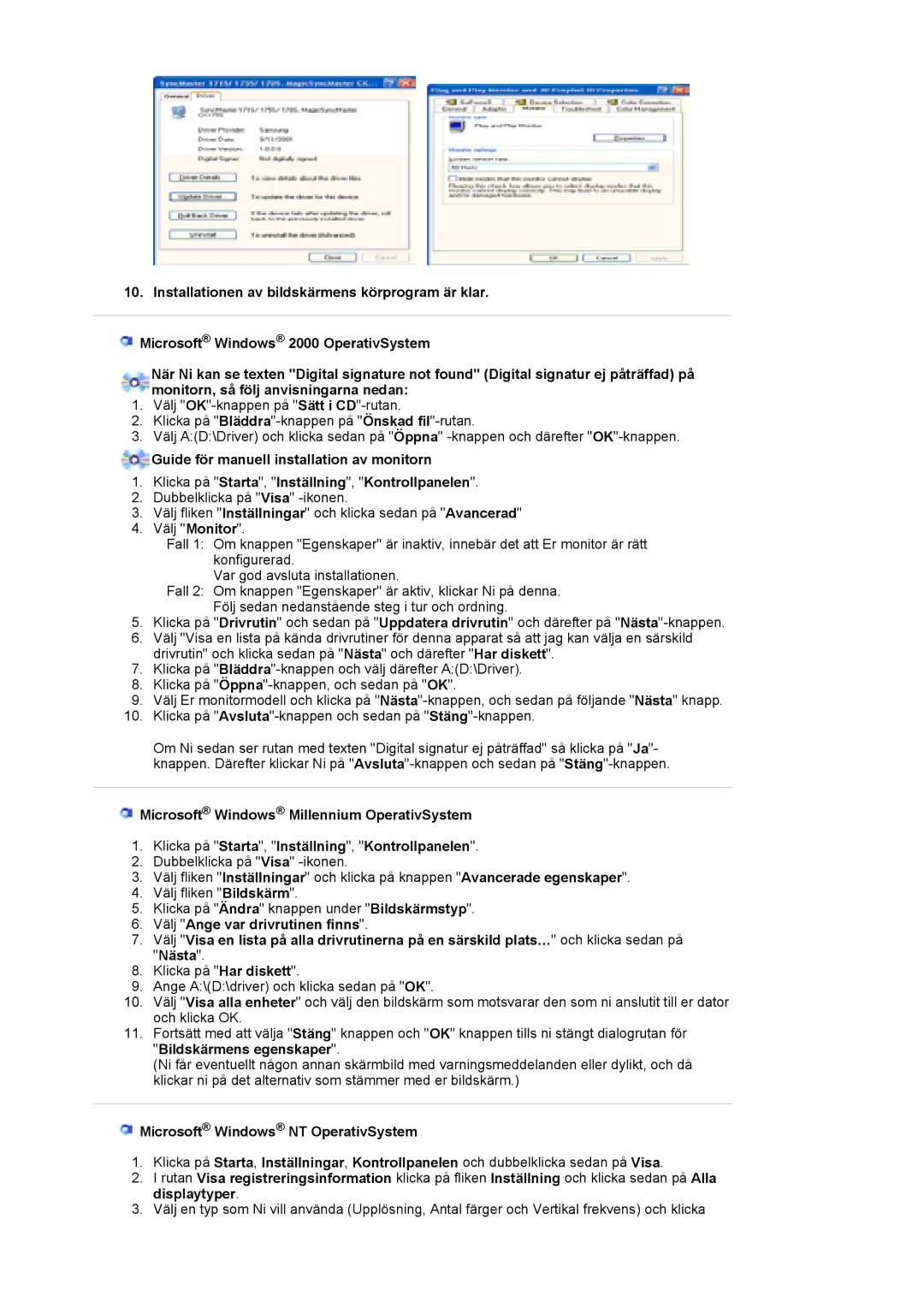 Samsung LS19HJDQHV/EDC manual Microsoft Windows NT OperativSystem 