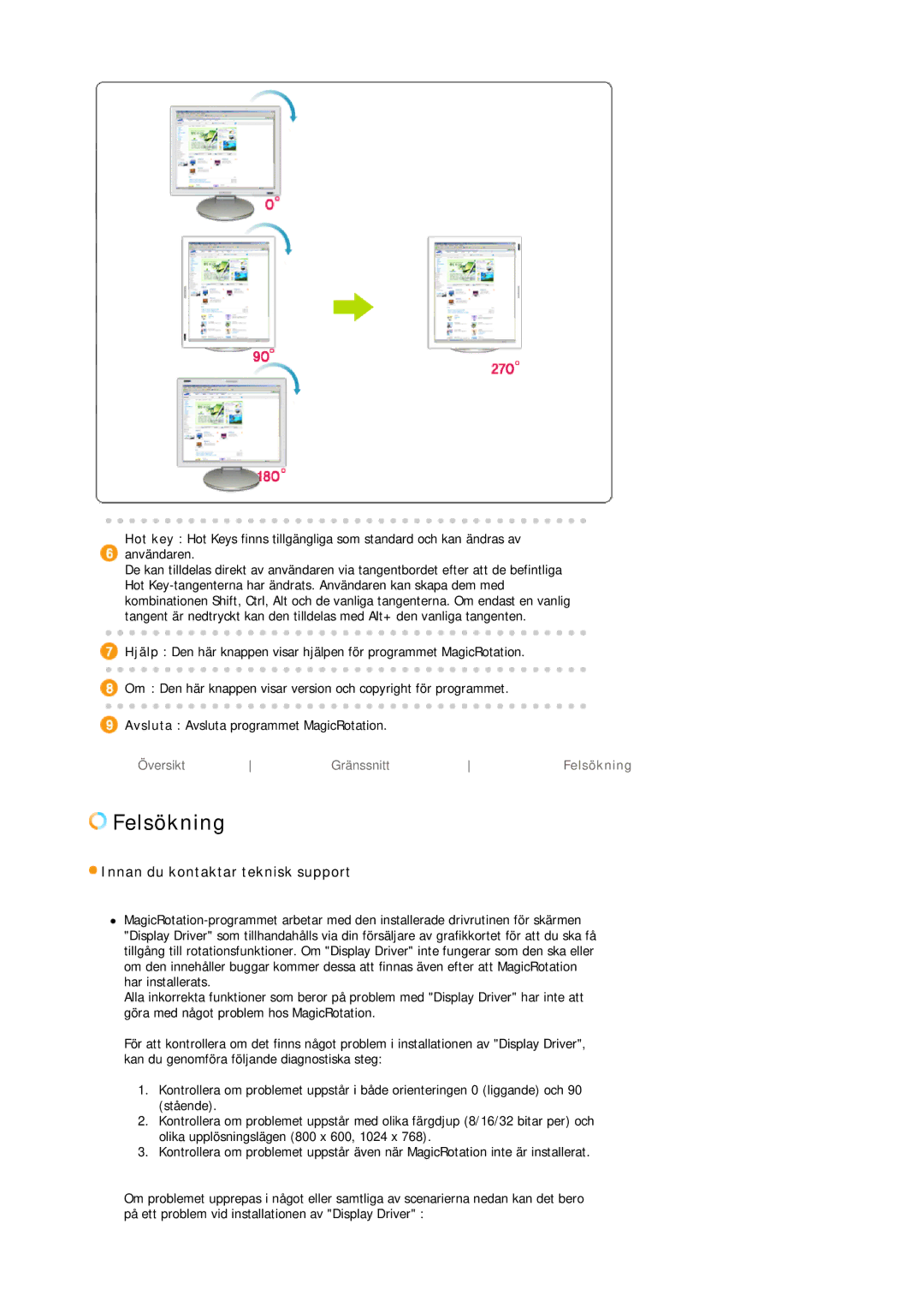 Samsung LS19HJDQHV/EDC manual Innan du kontaktar teknisk support 