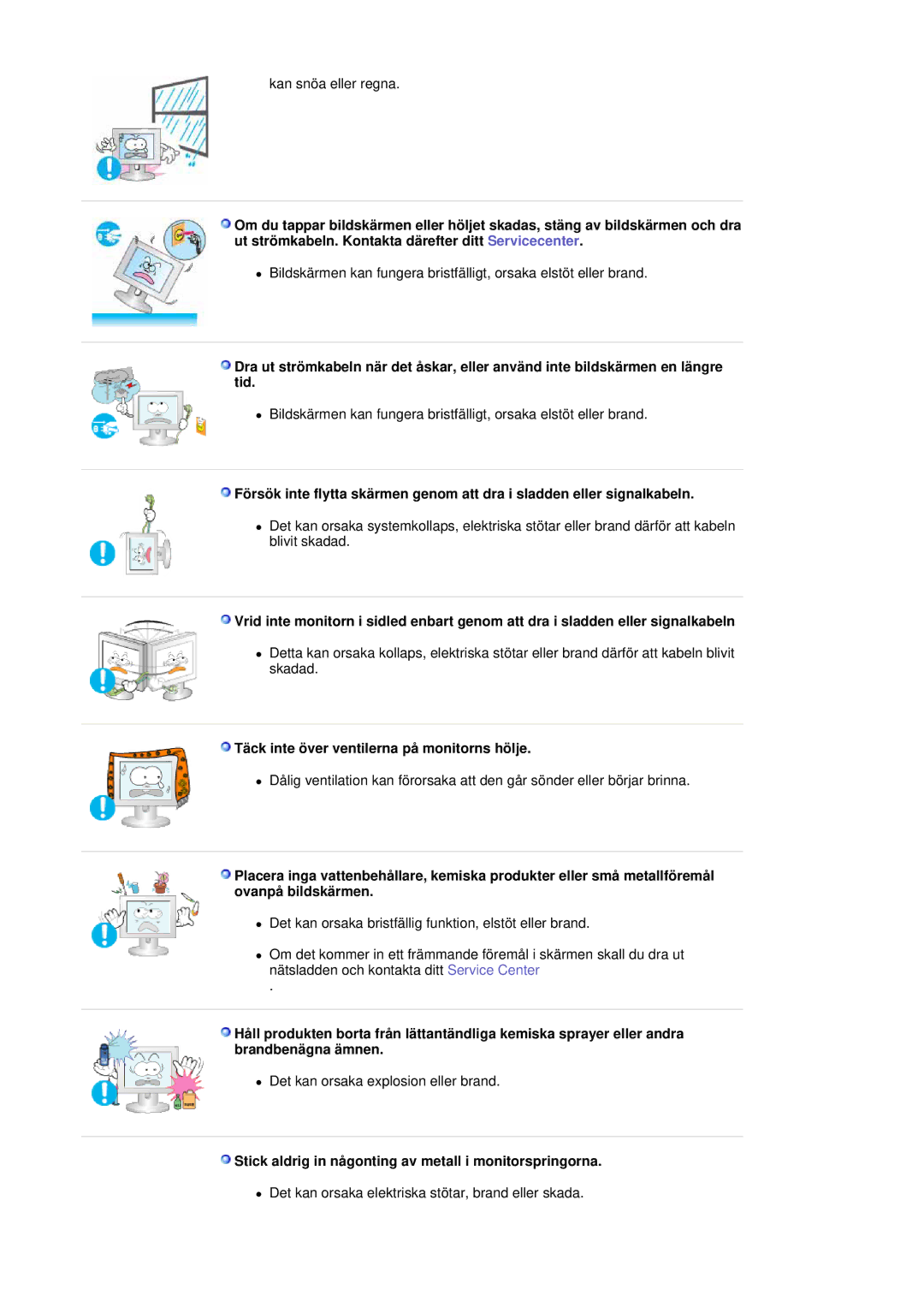 Samsung LS19HJDQHV/EDC manual Täck inte över ventilerna på monitorns hölje 