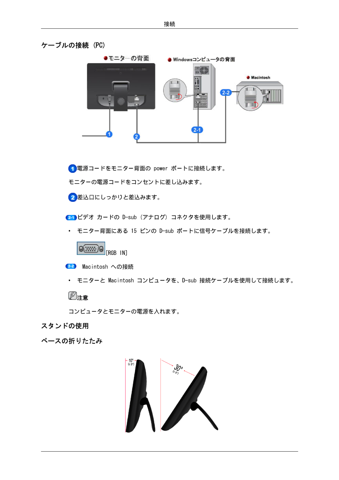 Samsung LS19LFUGFZ/XJ, LS19LFUGF/XJ, LS19LFUGF8/XJ, LS22LFUGF8/XJ, LS22LFUGFZ/XJ manual ケーブルの接続 Pc 