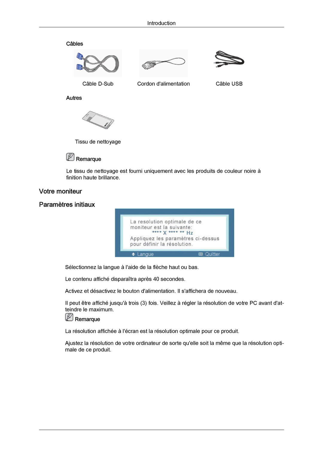 Samsung LS22LFUGF/EN, LS19LFUGFZ/XJ, LS22LFUGFZ/XJ, LS19LFUGF8/EN, LS22LFUGFY/EN manual Votre moniteur Paramètres initiaux 