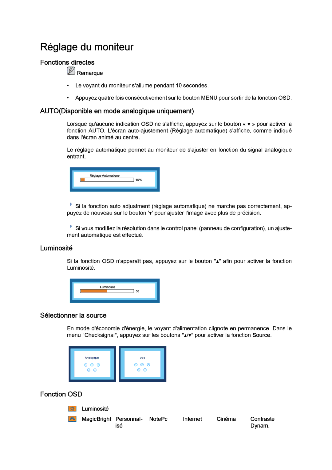 Samsung LS22LFUGFZ/XJ, LS19LFUGFZ/XJ, LS19LFUGF8/EN, LS22LFUGFY/EN, LS19LFUGF/EN, LS19LFUGFZ/ZA manual Réglage du moniteur 