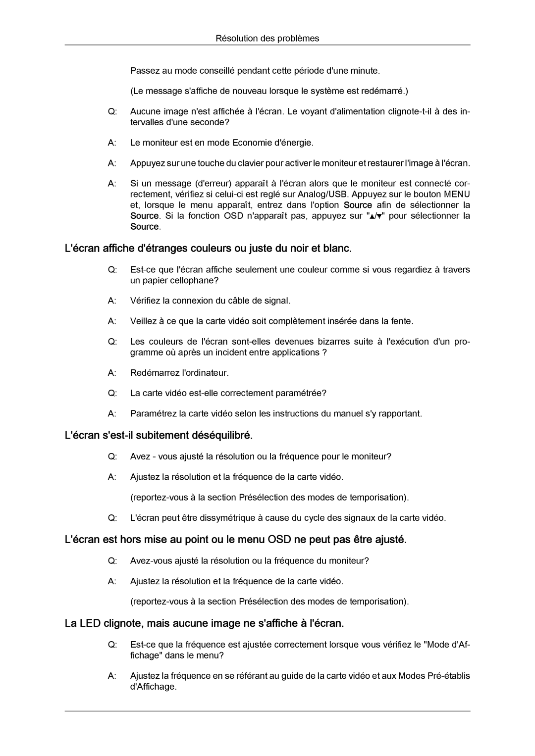 Samsung LS19LFUGFZ/XJ Lécran affiche détranges couleurs ou juste du noir et blanc, Lécran sest-il subitement déséquilibré 