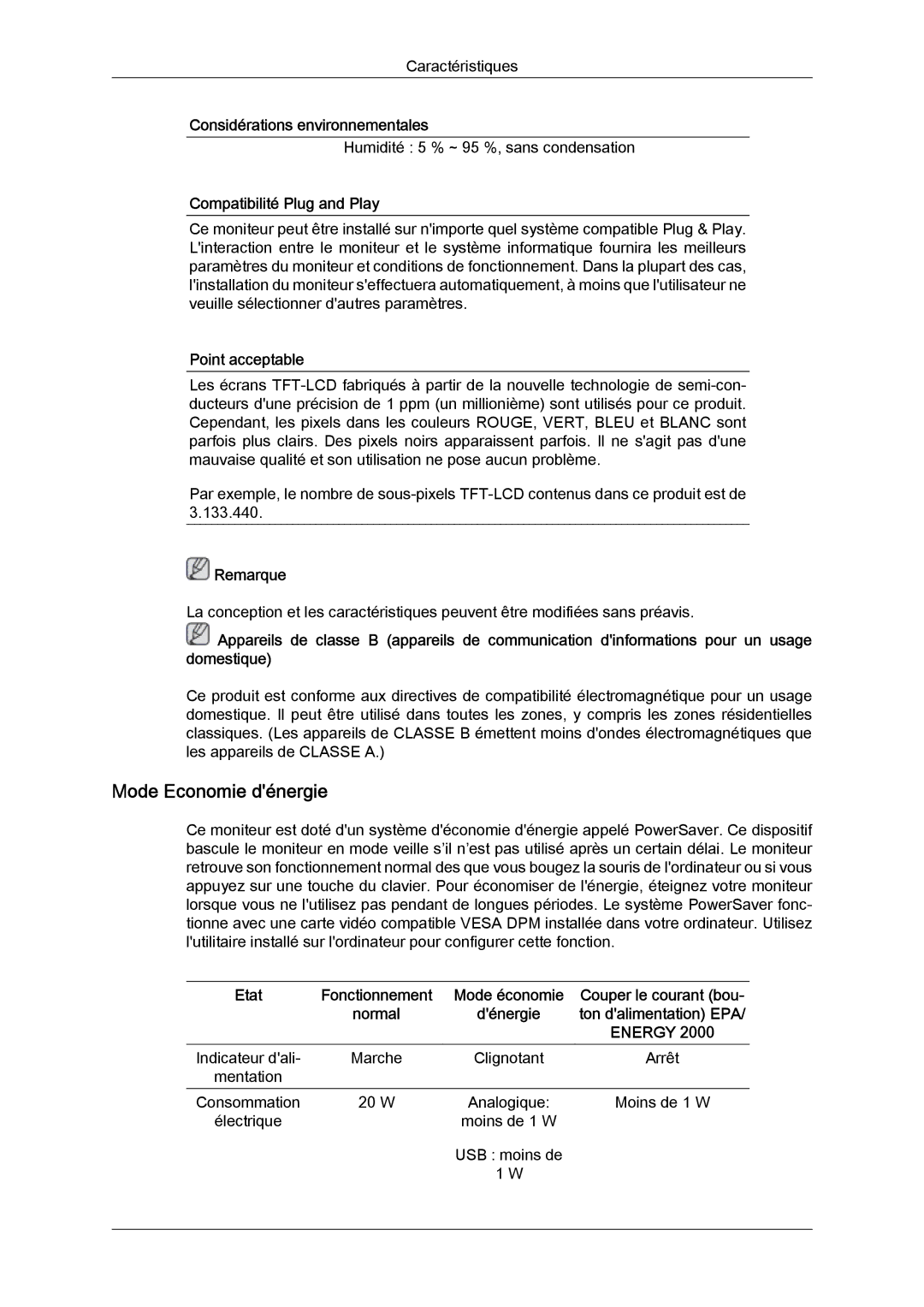 Samsung LS22LFUGFZ/XJ, LS19LFUGFZ/XJ, LS19LFUGF8/EN, LS22LFUGFY/EN, LS19LFUGF/EN, LS19LFUGFZ/ZA manual Mode Economie dénergie 