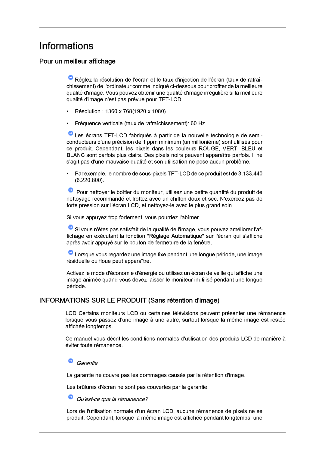 Samsung LS19LFUGF8/EN, LS19LFUGFZ/XJ Pour un meilleur affichage, Informations SUR LE Produit Sans rétention dimage 