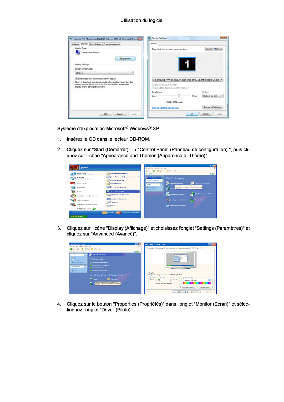 Samsung LS22LFUGFY/EN, LS19LFUGFZ/XJ, LS22LFUGFZ/XJ manual Utilisation du logiciel Système dexploitation Microsoft Windows XP 