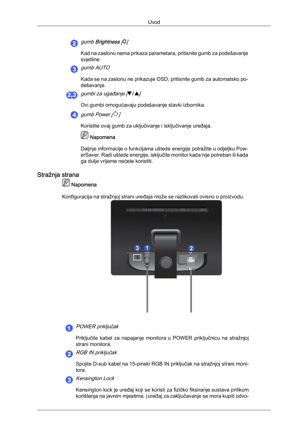 Samsung LS19LFYGF/EN manual Stražnja strana, Gumb Brightness 