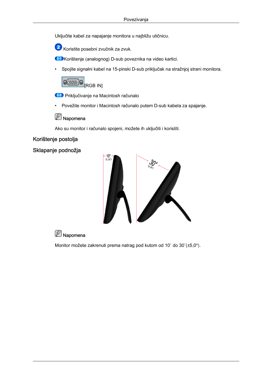 Samsung LS19LFYGF/EN manual Korištenje postolja Sklapanje podnožja 