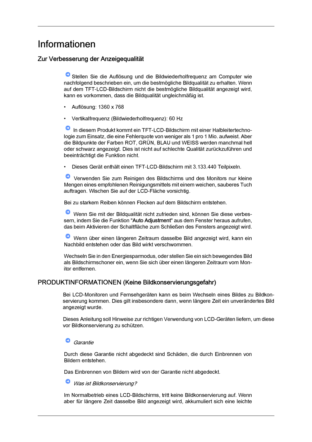 Samsung LS19LFYGFR/EN, LS19LFYGF/EN manual Informationen, Zur Verbesserung der Anzeigequalität 