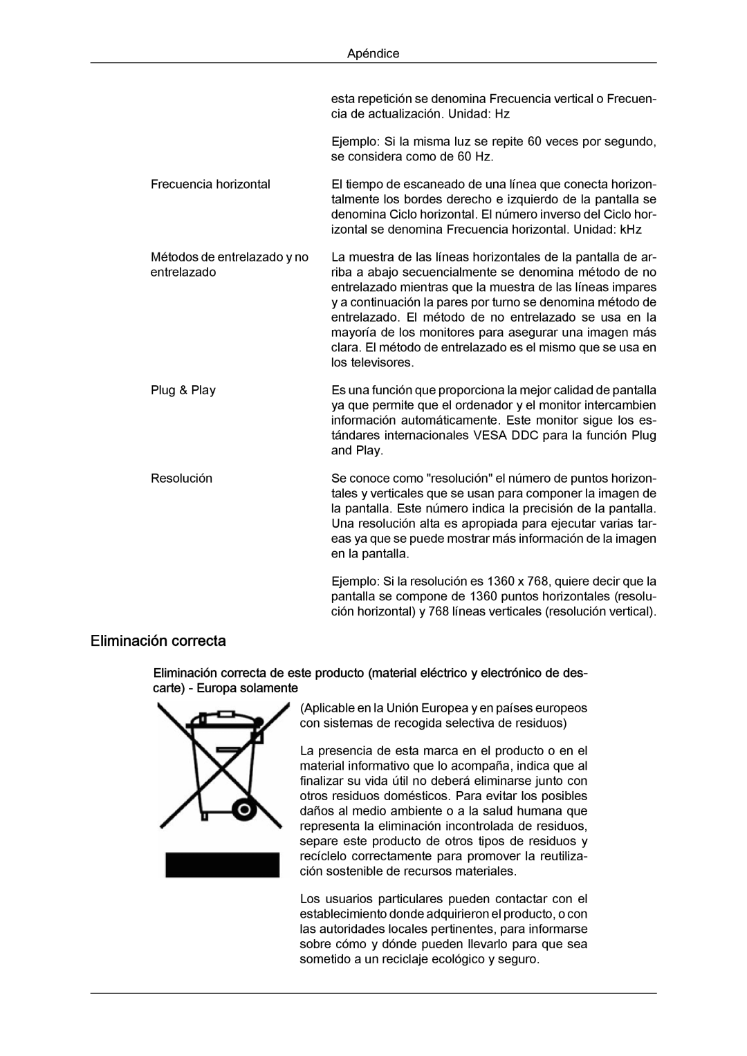 Samsung LS19LFYGFR/EN, LS19LFYGF/EN manual Eliminación correcta 