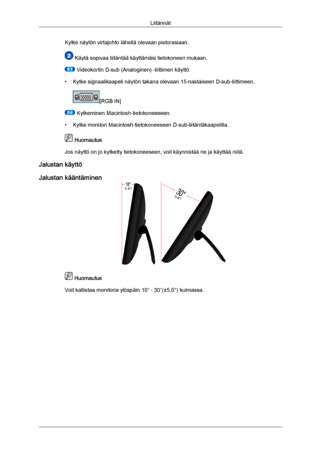 Samsung LS19LFYGFR/EN, LS19LFYGF/EN manual Jalustan käyttö Jalustan kääntäminen 