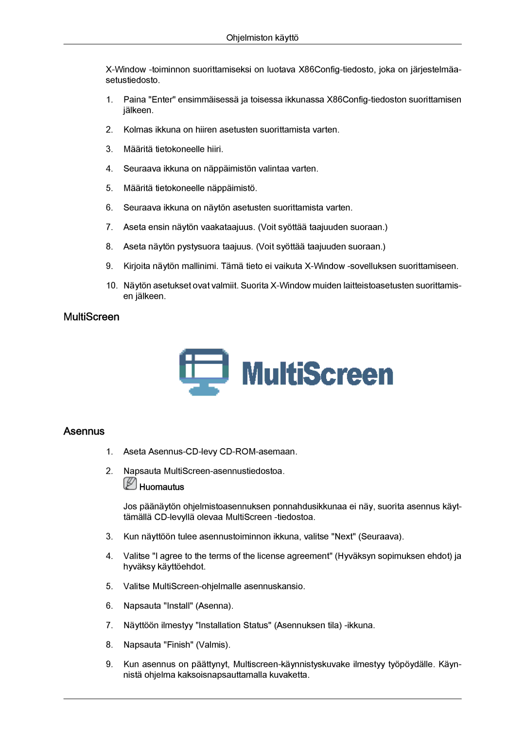 Samsung LS19LFYGF/EN, LS19LFYGFR/EN manual MultiScreen Asennus 