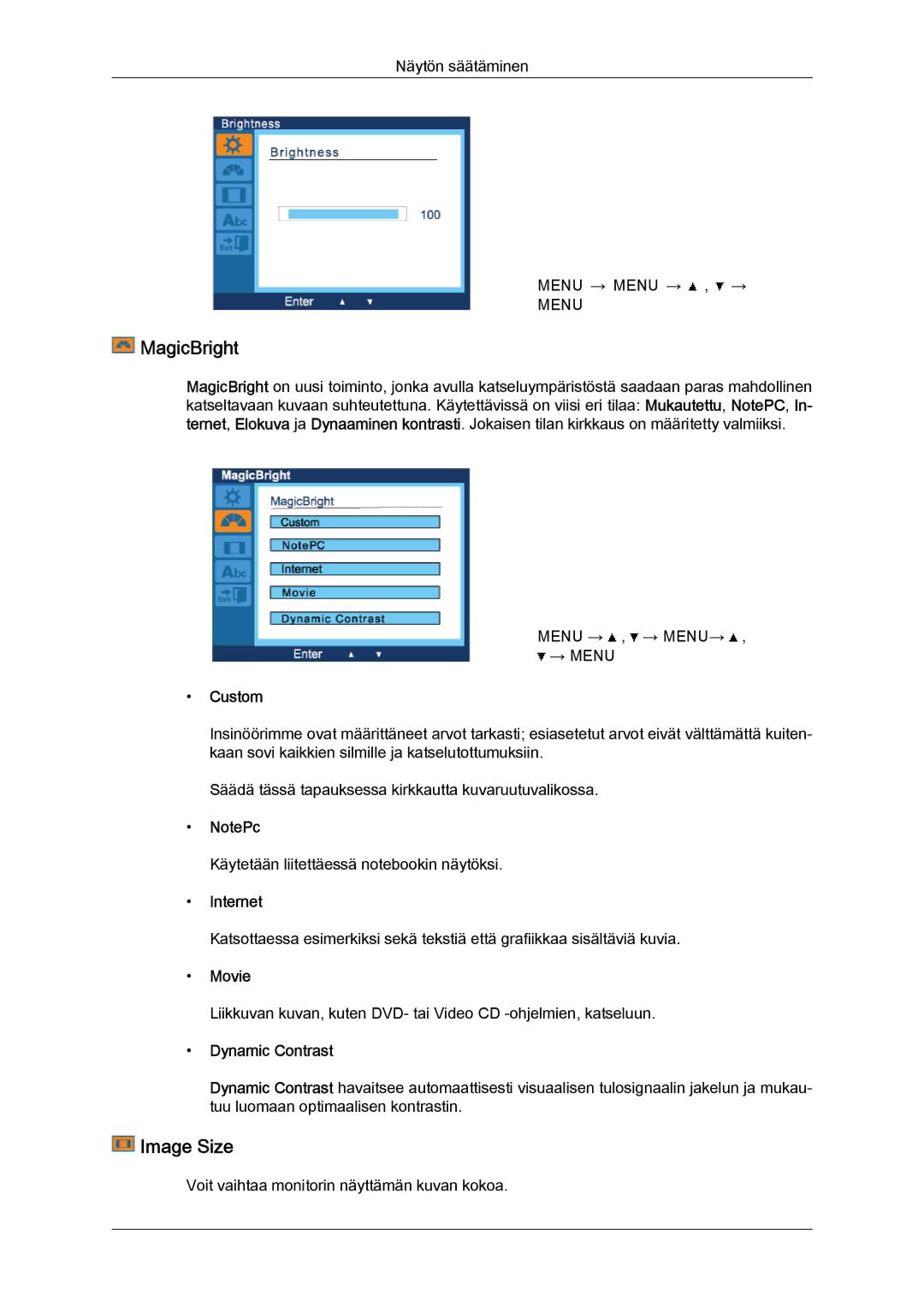 Samsung LS19LFYGFR/EN, LS19LFYGF/EN manual MagicBright, Image Size, Dynamic Contrast 