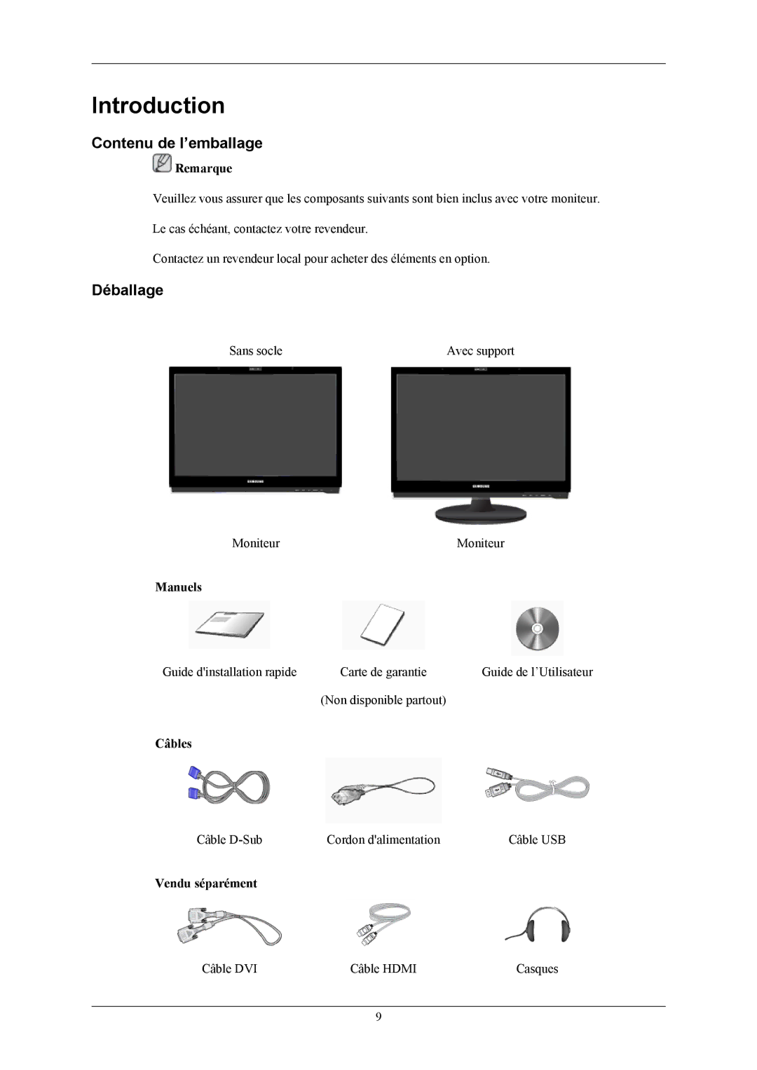 Samsung LS19LIUKFV/EN, LS20LIUJFV/EN manual Contenu de l’emballage, Déballage 