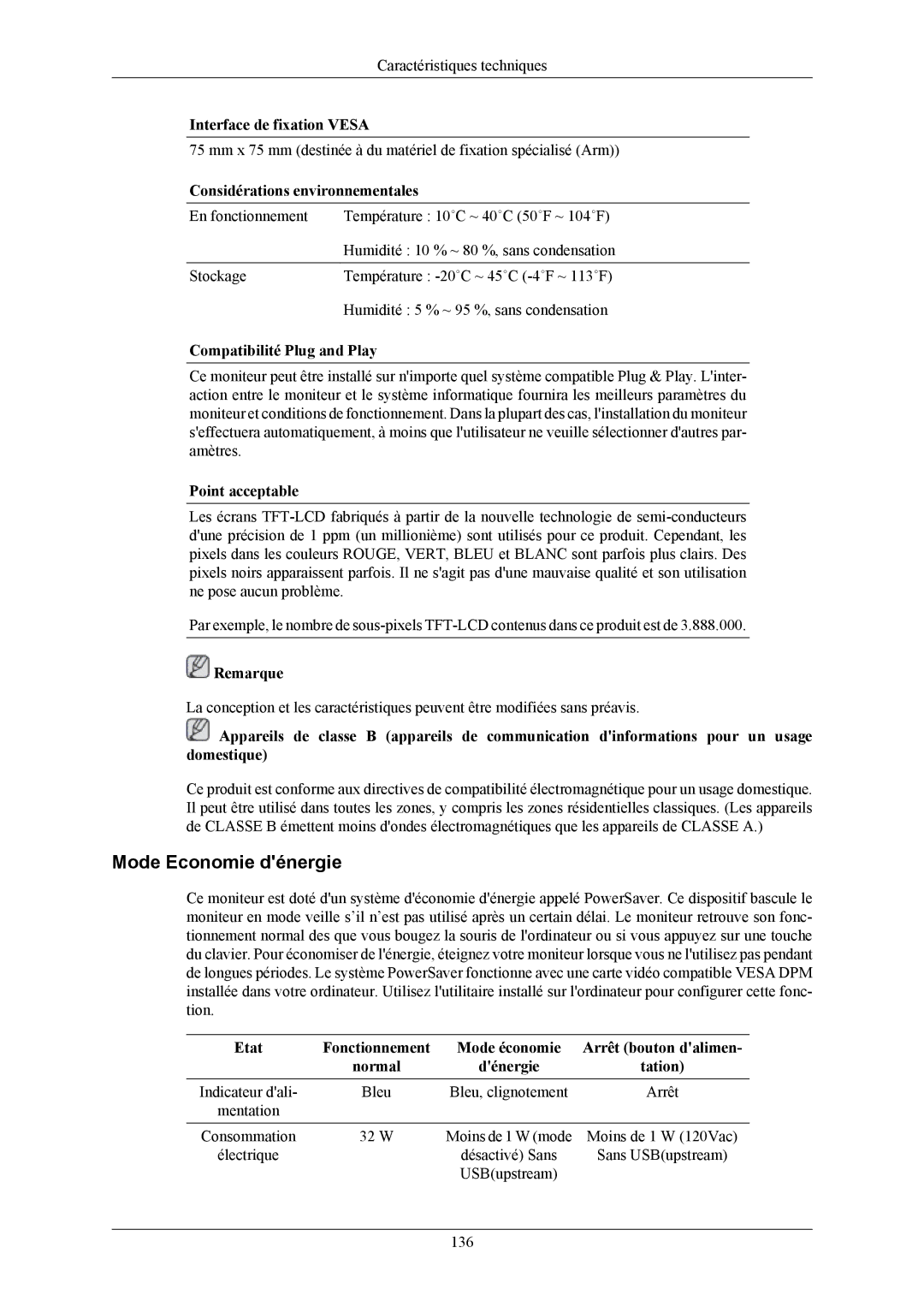 Samsung LS20LIUJFV/EN, LS19LIUKFV/EN manual Mode Economie dénergie, Considérations environnementales 