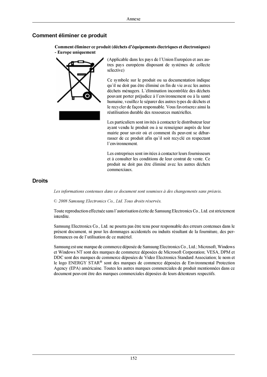 Samsung LS20LIUJFV/EN, LS19LIUKFV/EN manual Comment éliminer ce produit, Droits 